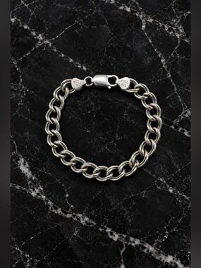 AGI Italy Heavy Sterling Silver Link Charm Womens Bracelet 7"